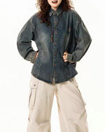 Vintage distressed denim long sleeve shirt
