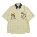 Colorful floral embroidered short-sleeved shirt