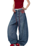 Retro patchwork denim trousers