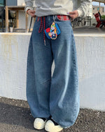 Retro patchwork denim trousers