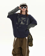 Striped patchwork fake two-piece long sleeves