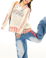 paneled plaid knitted sweater