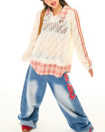 paneled plaid knitted sweater