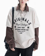 Retro patchwork fake two-piece long sleeves