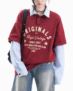 Retro patchwork fake two-piece long sleeves