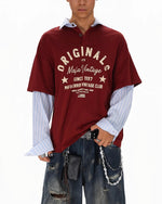 Retro patchwork fake two-piece long sleeves