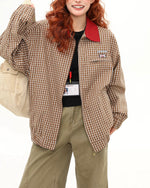 撞色拼接格子外套