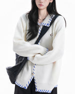 Simple contrast color sweater jacket