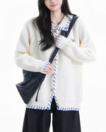 Simple contrast color sweater jacket