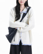 Simple contrast color sweater jacket