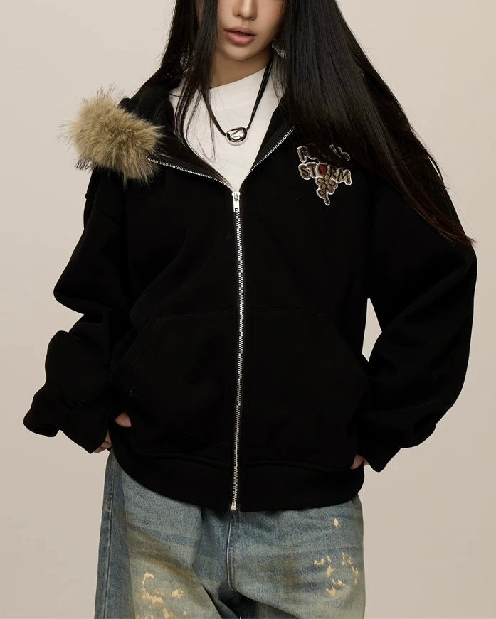 Vintage zipper embroidered jacket