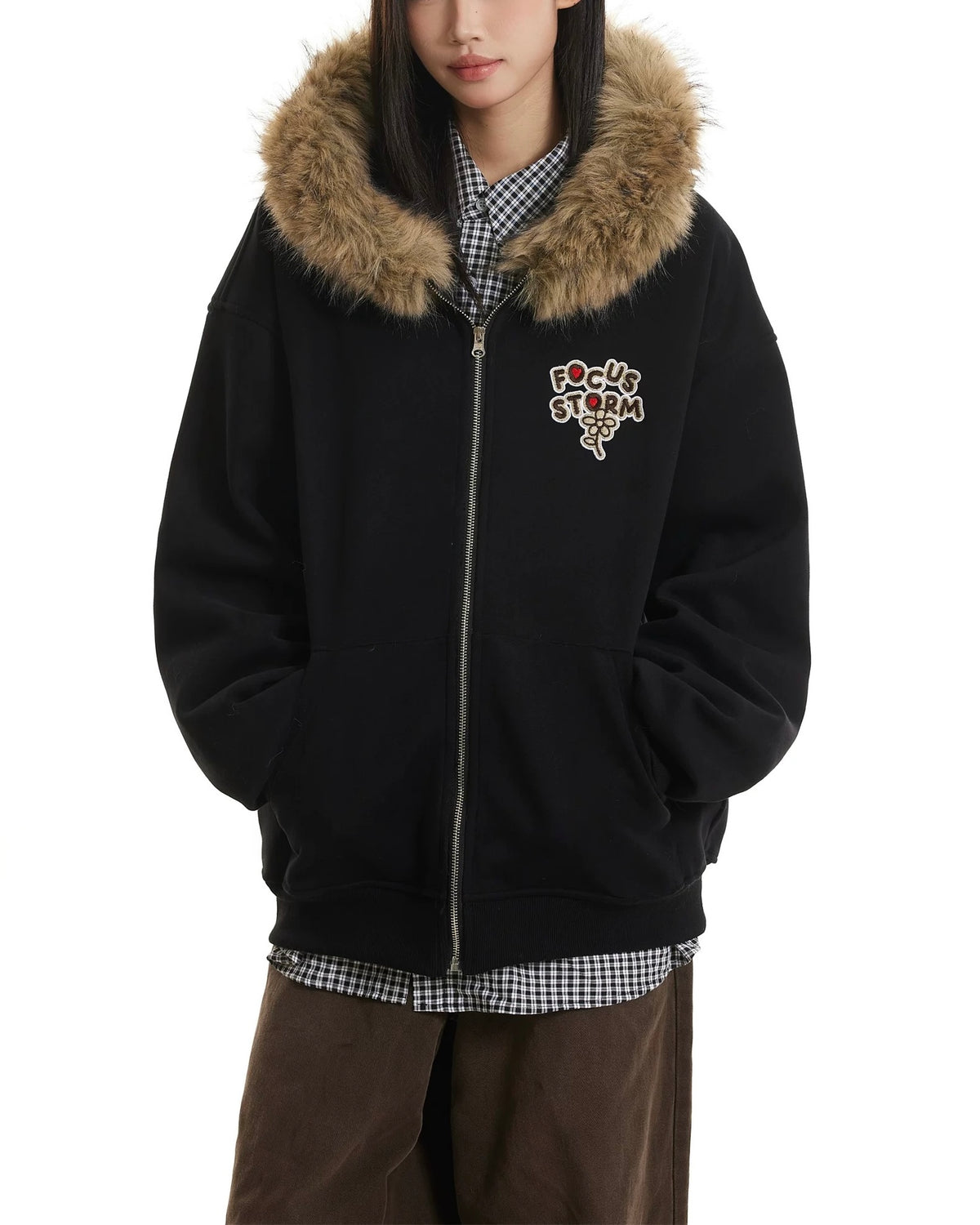 Vintage zipper embroidered jacket