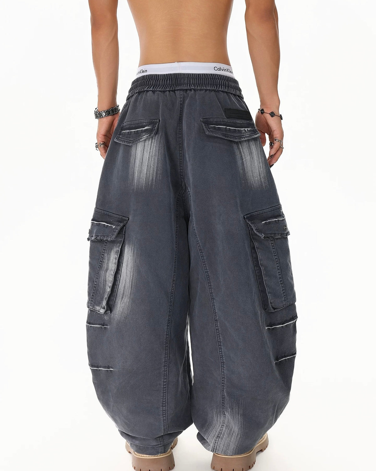 Distressed multi-pocket sweatpants