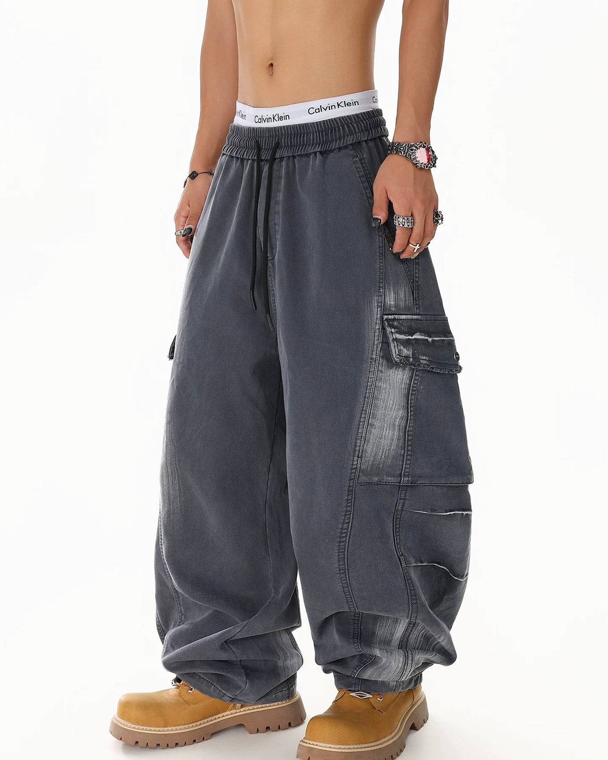 Distressed multi-pocket sweatpants