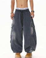Distressed multi-pocket sweatpants
