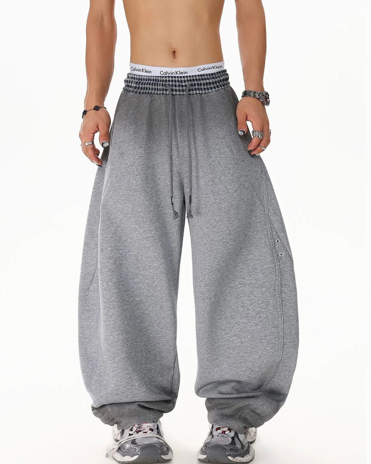 patchwork loose trousers