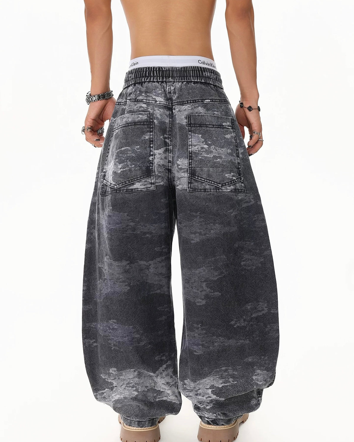 camouflage paneled overalls