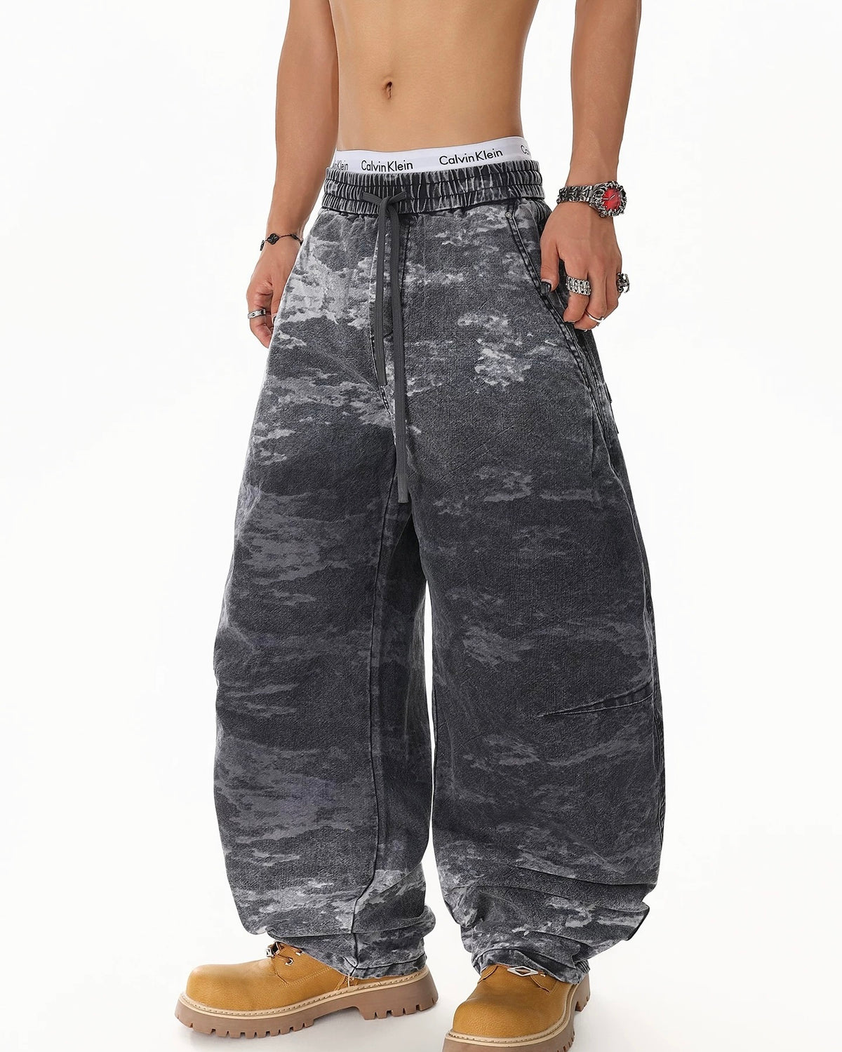 camouflage paneled overalls