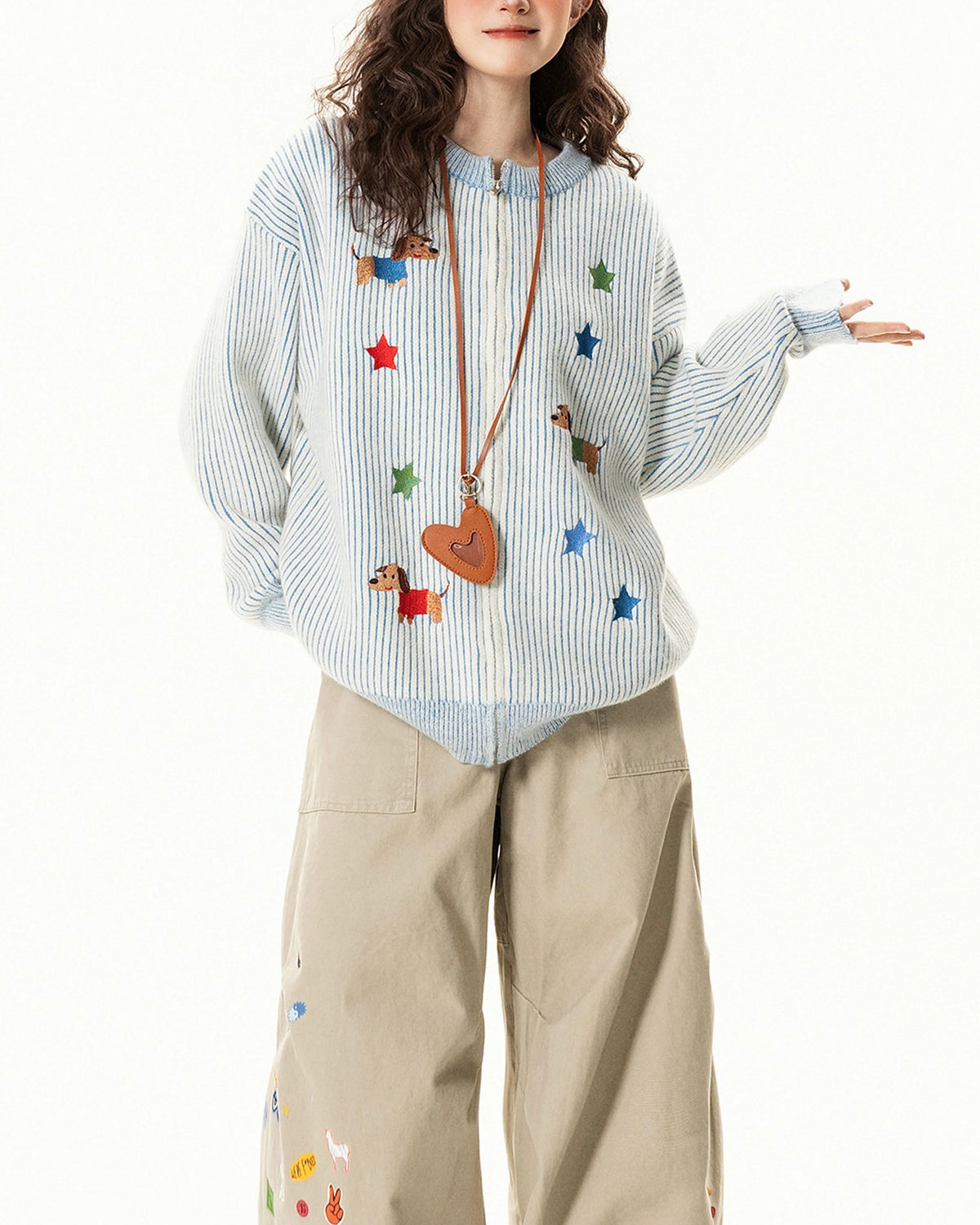 귀여운 강아지 자수 스웨터