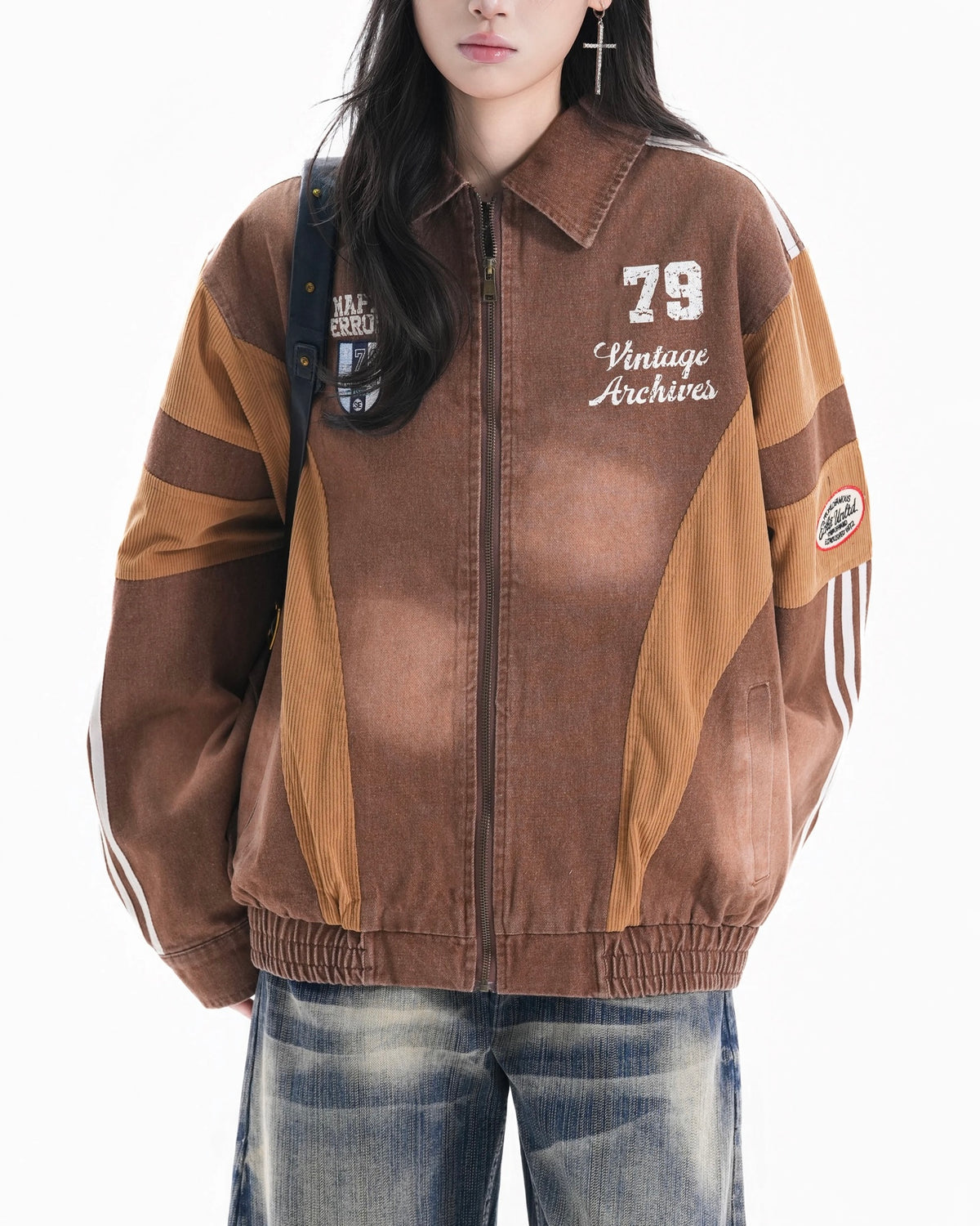 레트로 레터링 캐주얼 재킷