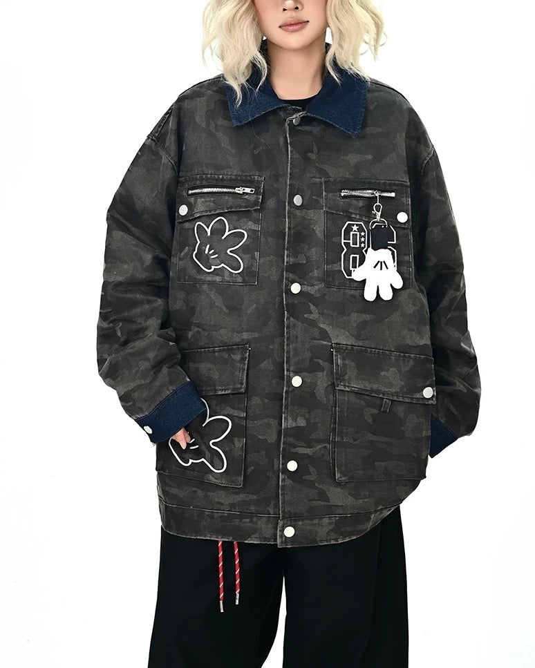 위장색 컬러블록 재킷