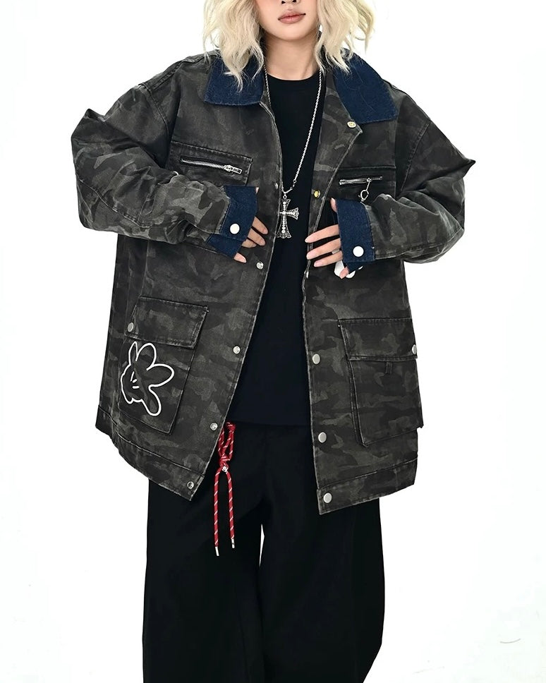 위장색 컬러블록 재킷