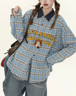 컬러블록 플레드 자수 셔츠