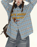 컬러블록 플레드 자수 셔츠