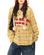 컬러블록 플레드 자수 셔츠