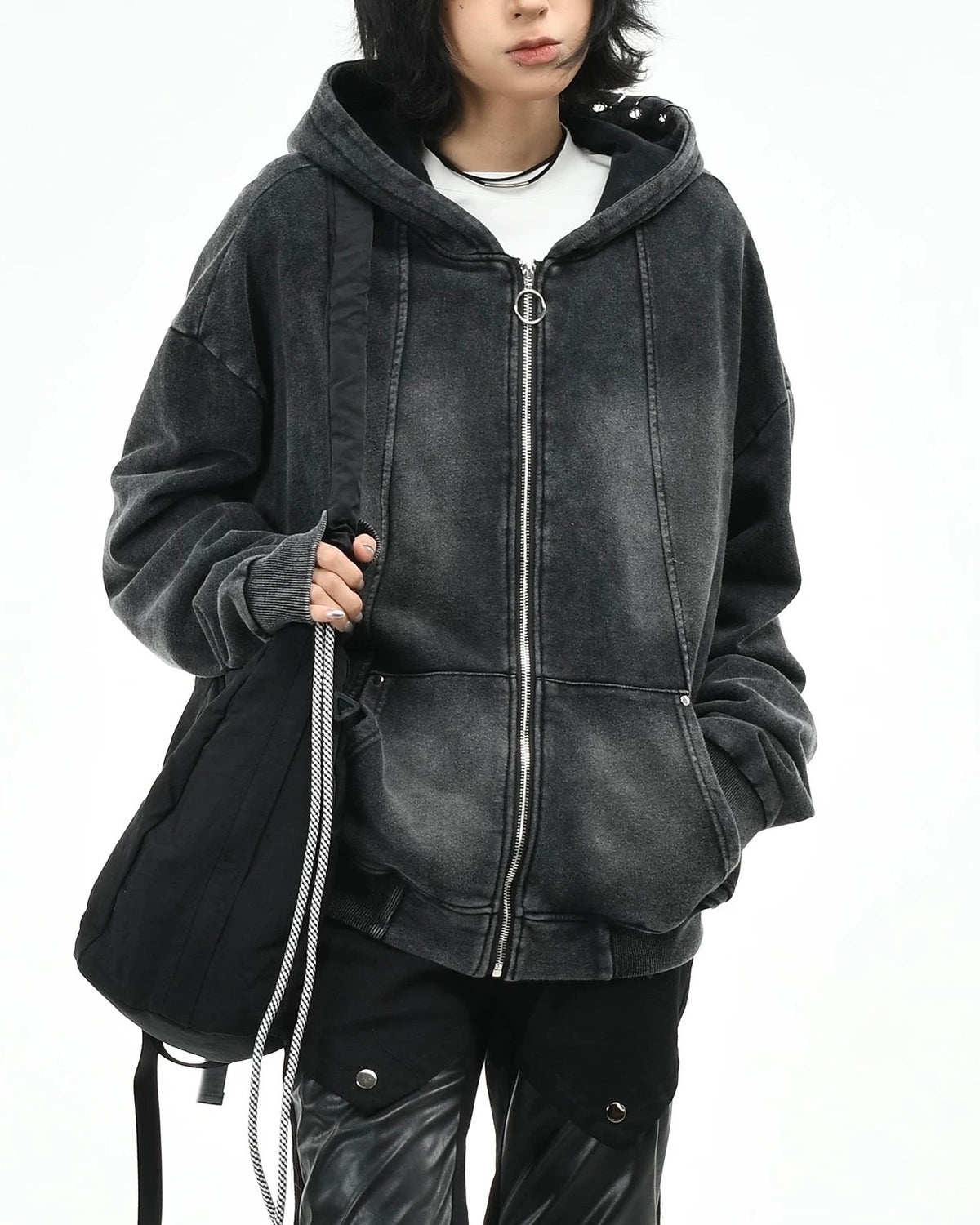 워시드 블랙 디스트레스드 커플 재킷