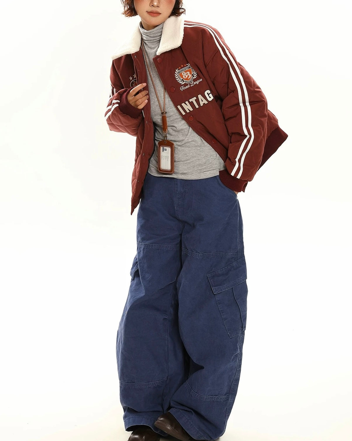 레트로 레터 자수 코튼 패딩 재킷