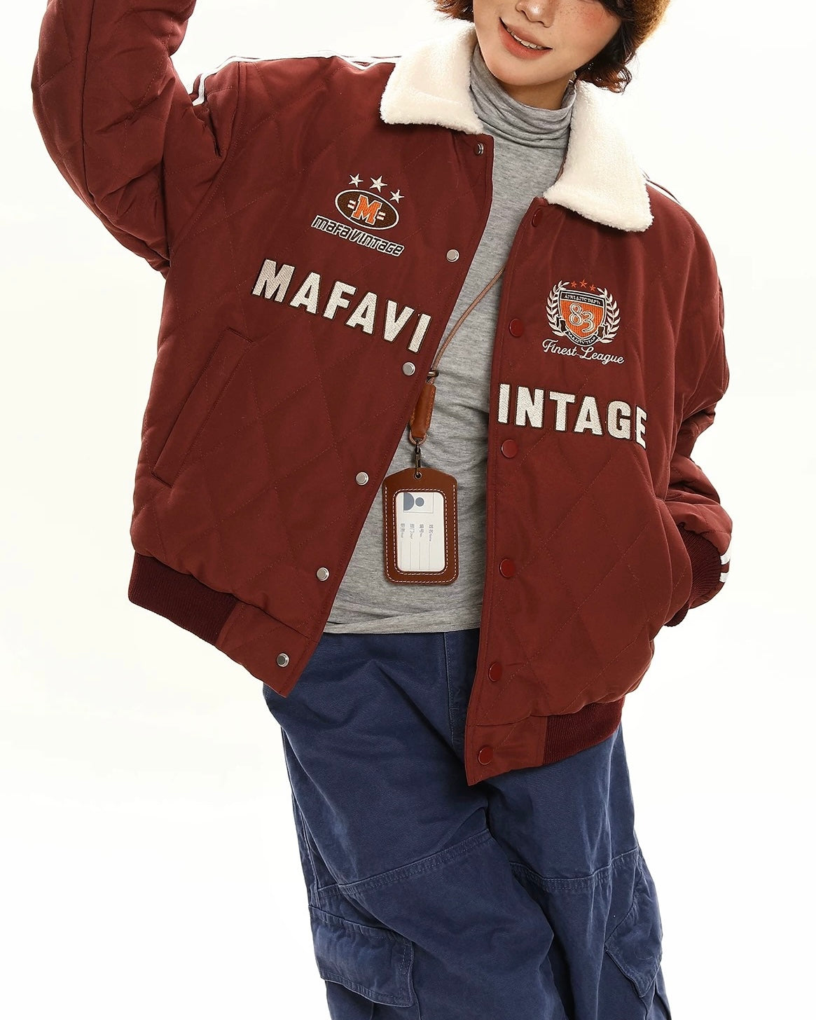 레트로 레터 자수 코튼 패딩 재킷