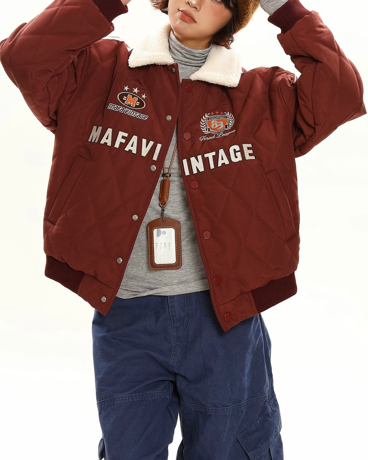 레트로 레터 자수 코튼 패딩 재킷