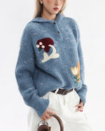 레트로 버섯 후드 스웨터