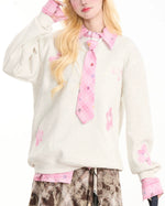 Appliqué patchwork faux two-piece sweatshirt