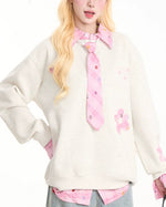 Appliqué patchwork faux two-piece sweatshirt