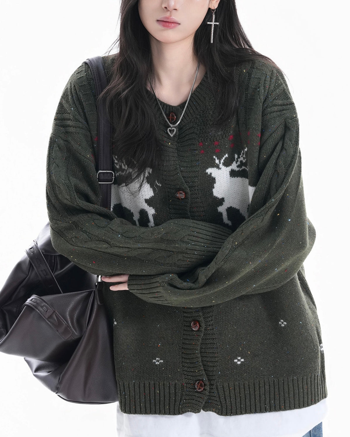 復古麋鹿提花開衫