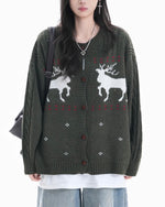復古麋鹿提花開衫