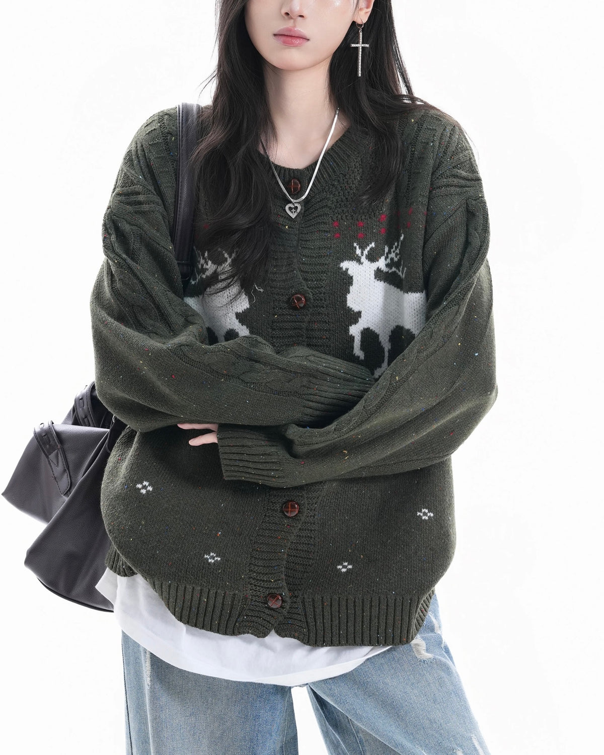 復古麋鹿提花開衫