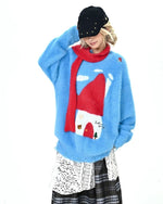 Retro red little house knitwear