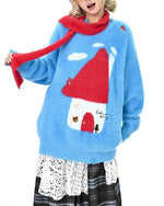 Retro red little house knitwear