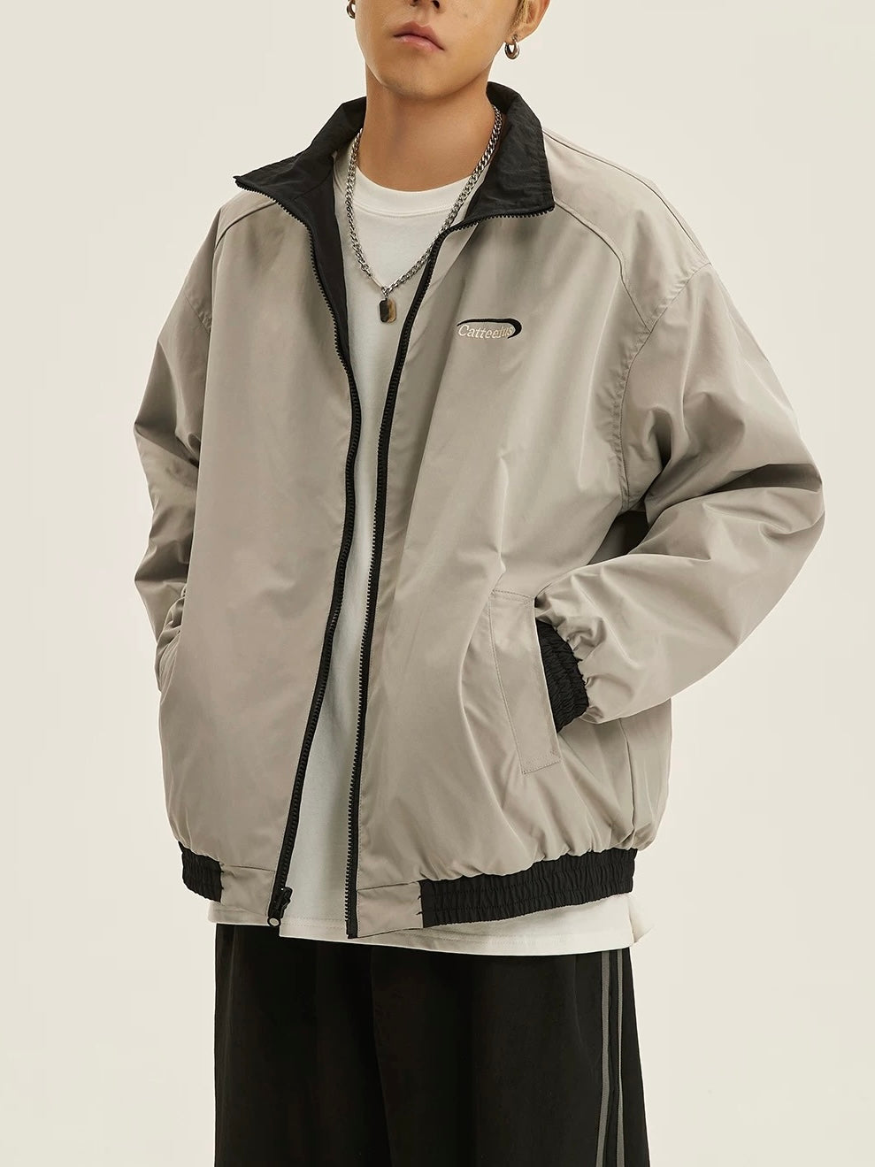 復古兩面穿三條杠撞色外套