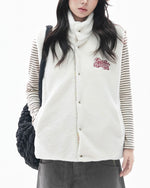 레트로 스타일 자수 레터링 두꺼운 조끼 (양면)