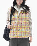 레트로 스타일 자수 레터링 두꺼운 조끼 (양면)