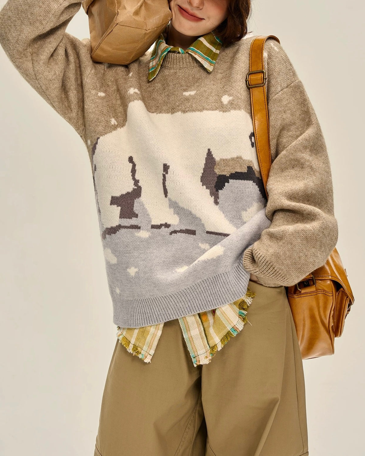 레트로 컬러 블록 폴라베어 스웨터