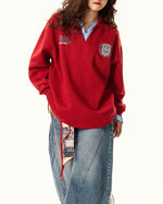 Badge Print Faux Two-Piece Sweatshirt