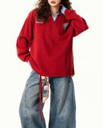 Badge Print Faux Two-Piece Sweatshirt