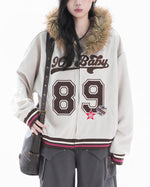Retro letter embroidered hooded jacket
