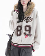 Retro letter embroidered hooded jacket