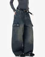 Distressed multi-pocket jeans